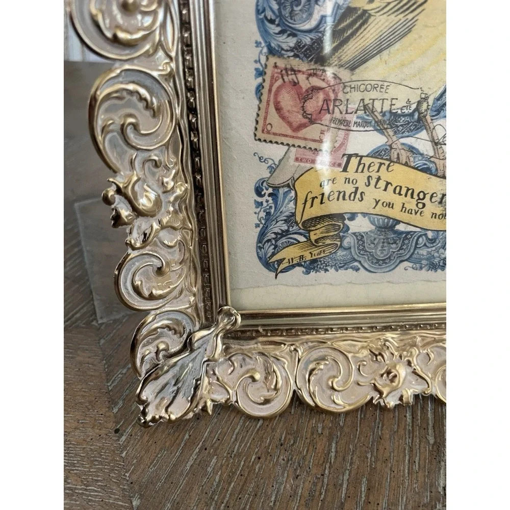 Vtg Photo  Frame Ornate Filigree Metal Gold‎ 5